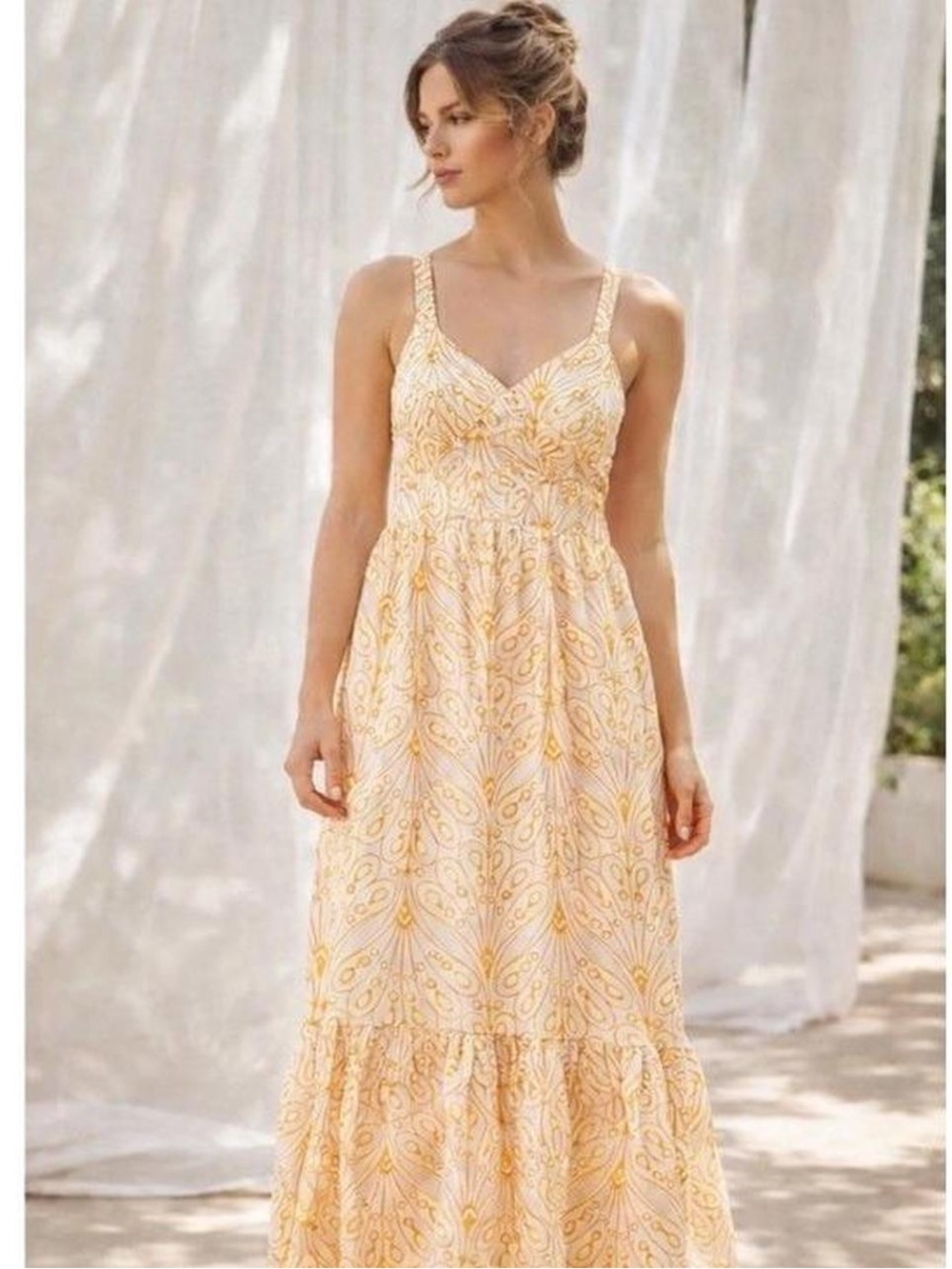 LOFT Sleeveless Cream and Orange Printed Maxi Dress